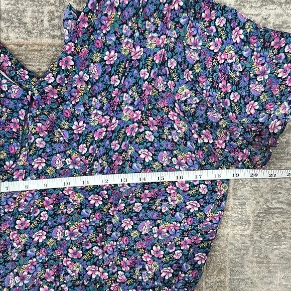 Karin Stevens V Neck Peter Pan Collar  Sheer Flutter Floral Purple Dress Size 10 - Picture 8 of 12